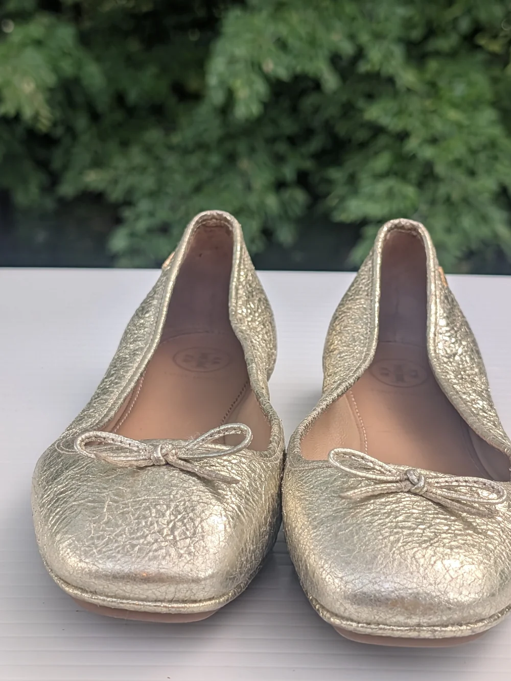 Tory Burch Laila Metallic Gold Bow Ballet Flats